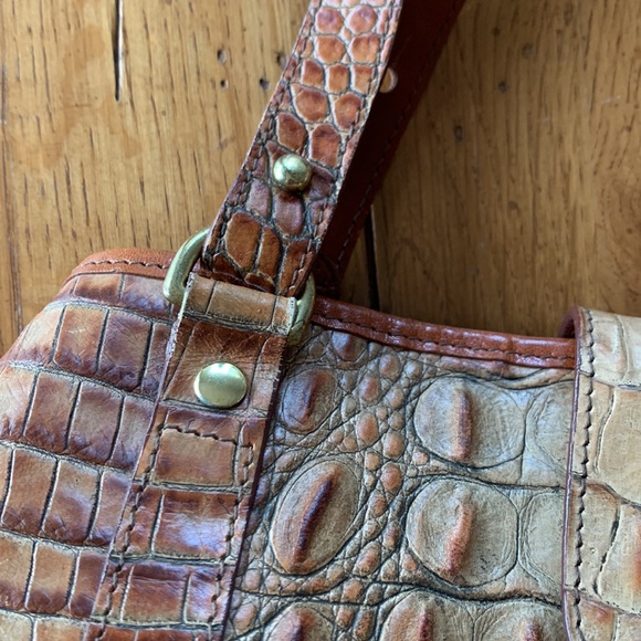 Brahmin Flower Toasted Almond Collection Shoulder Bag Leather Croc Print Purse - Picture 7 of 16